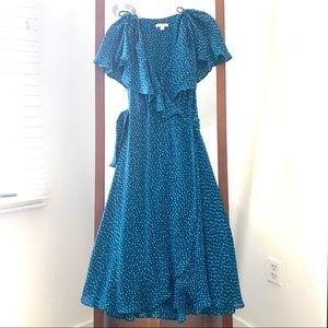 Eva Mendes polka dot wrap dress